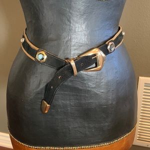 Vintage black suede and gold mesh metal with Jems